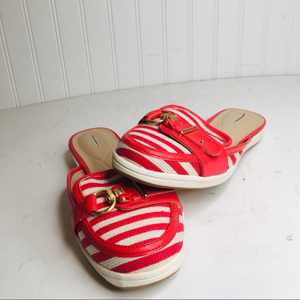 Lands End Comfort Mule Slip On Shoes Red white